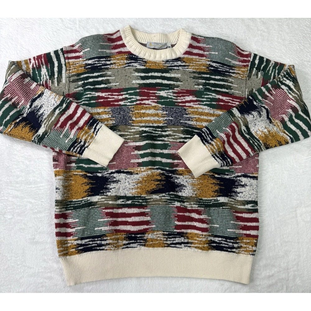 Aquascutum Sweater Mens Medium Coogi Style Wool Aztec Nordic Made in Italy